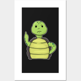 Grumpy Turtle Holding Middle finger funny gift Posters and Art